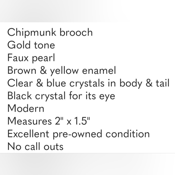 Blingy Chipmunk Brooch Gold Tone with Enamel & Crystals Modern - Picture 4 of 4